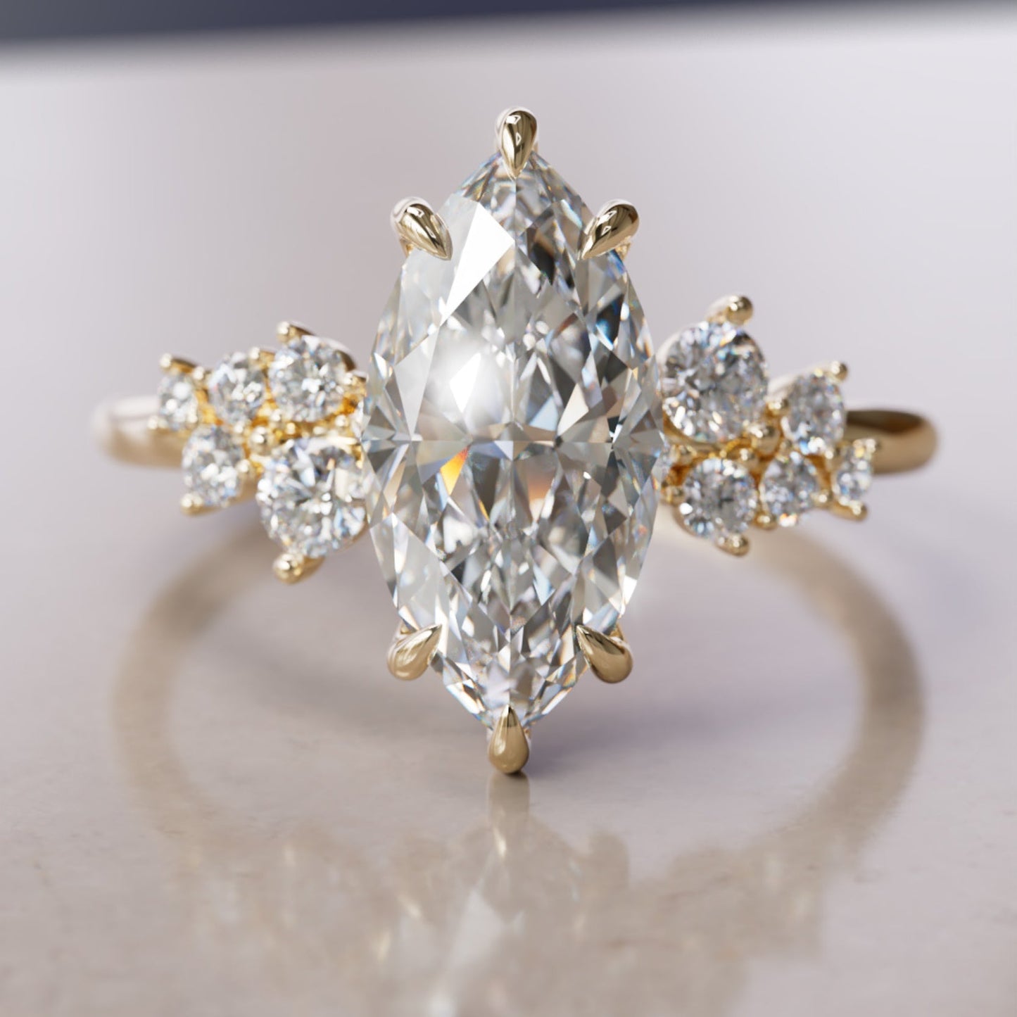Marquise Shaped Three Stone Lab Grown Diamond Engagement Ring