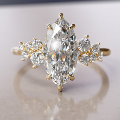 Marquise Shaped Three Stone Lab Grown Diamond Engagement Ring
