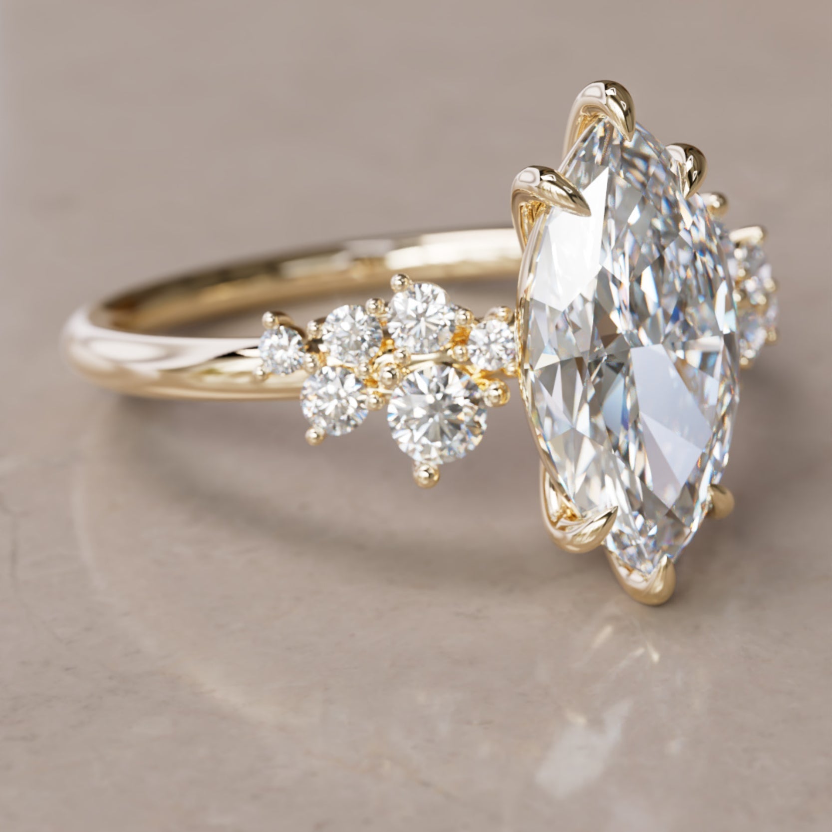 Marquise Shaped Three Stone Lab Grown Diamond Engagement Ring