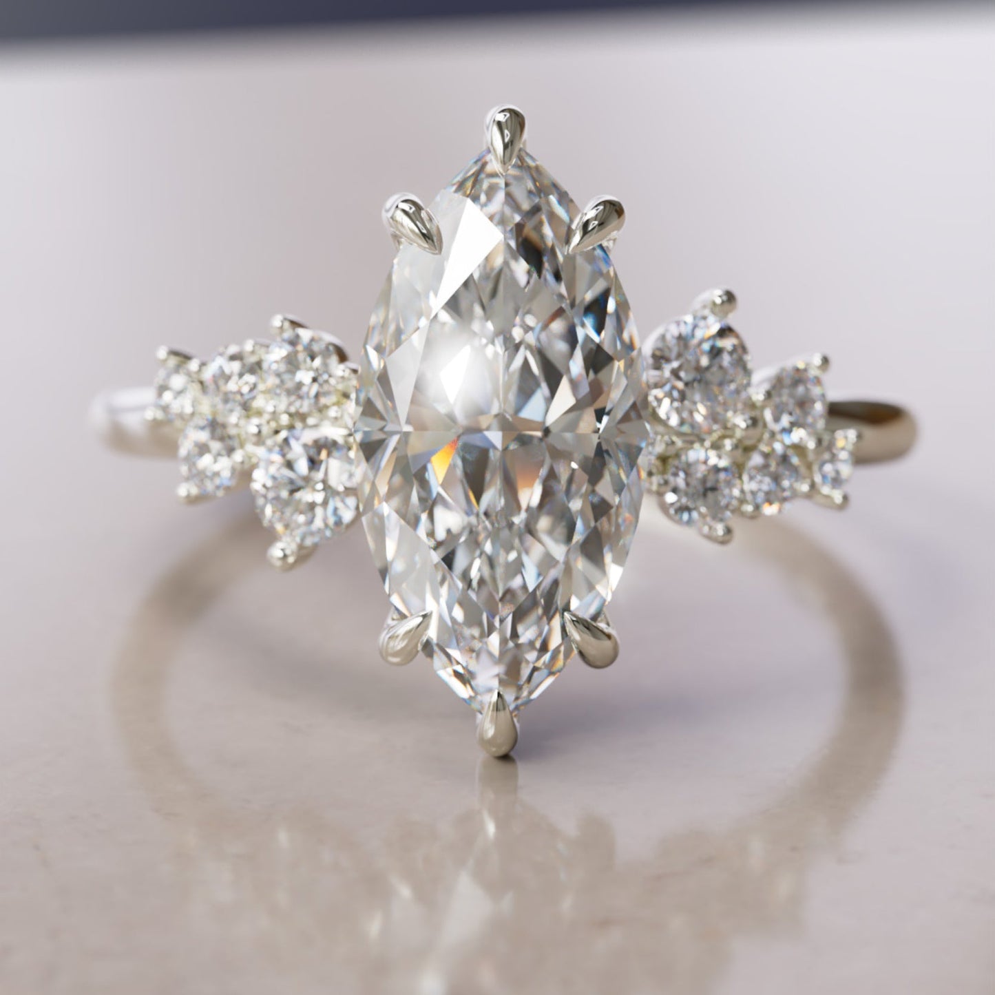Marquise Shaped Three Stone Lab Grown Diamond Engagement Ring