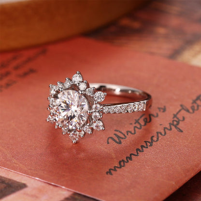 Stunning 2.0 CT Round Moissanite Engagement Ring with Cluster Pave Design