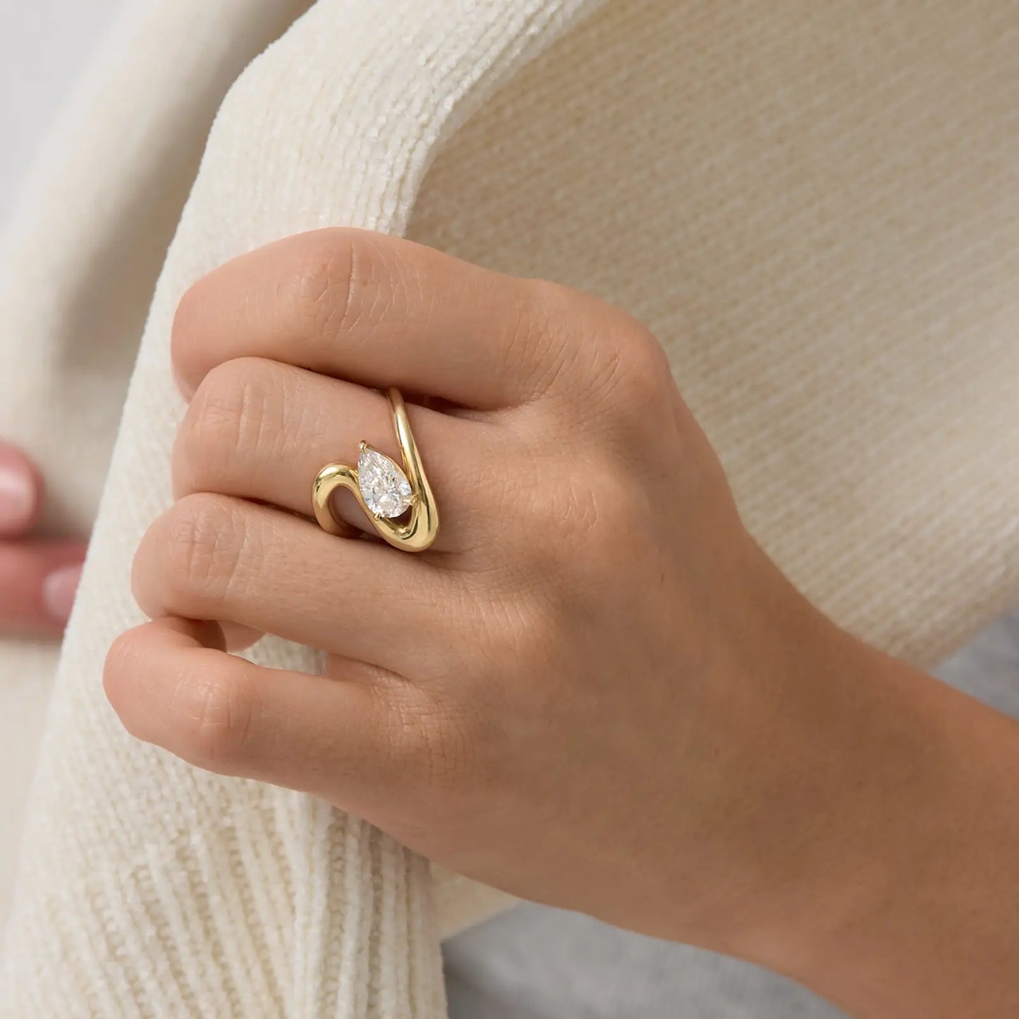 Timeless 1.5 CT Pear Cut Swirl Cross Solitaire Unique Styled Moissanite Diamond Engagement Ring