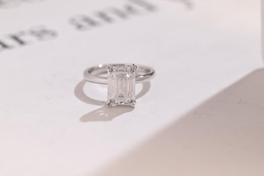 Stunning 1.0 - 2.0 CT Emerald Moissanite Engagement Ring with Hidden Halo Design 1