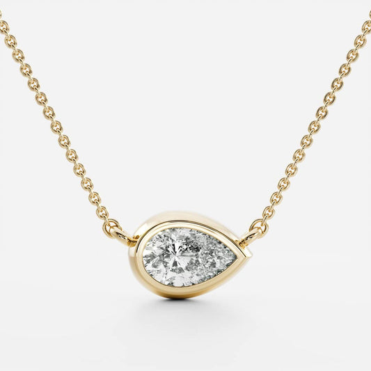 0.50 CT East West Pear Moissanite Diamond Bezel Pendant Necklace in Solid Gold 1