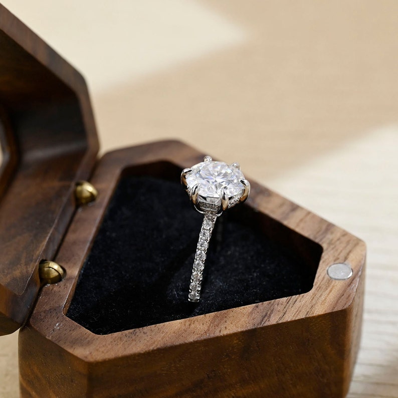 Stunning 3.0 CT Round Moissanite Engagement Ring with Hidden Halo & Pave Design