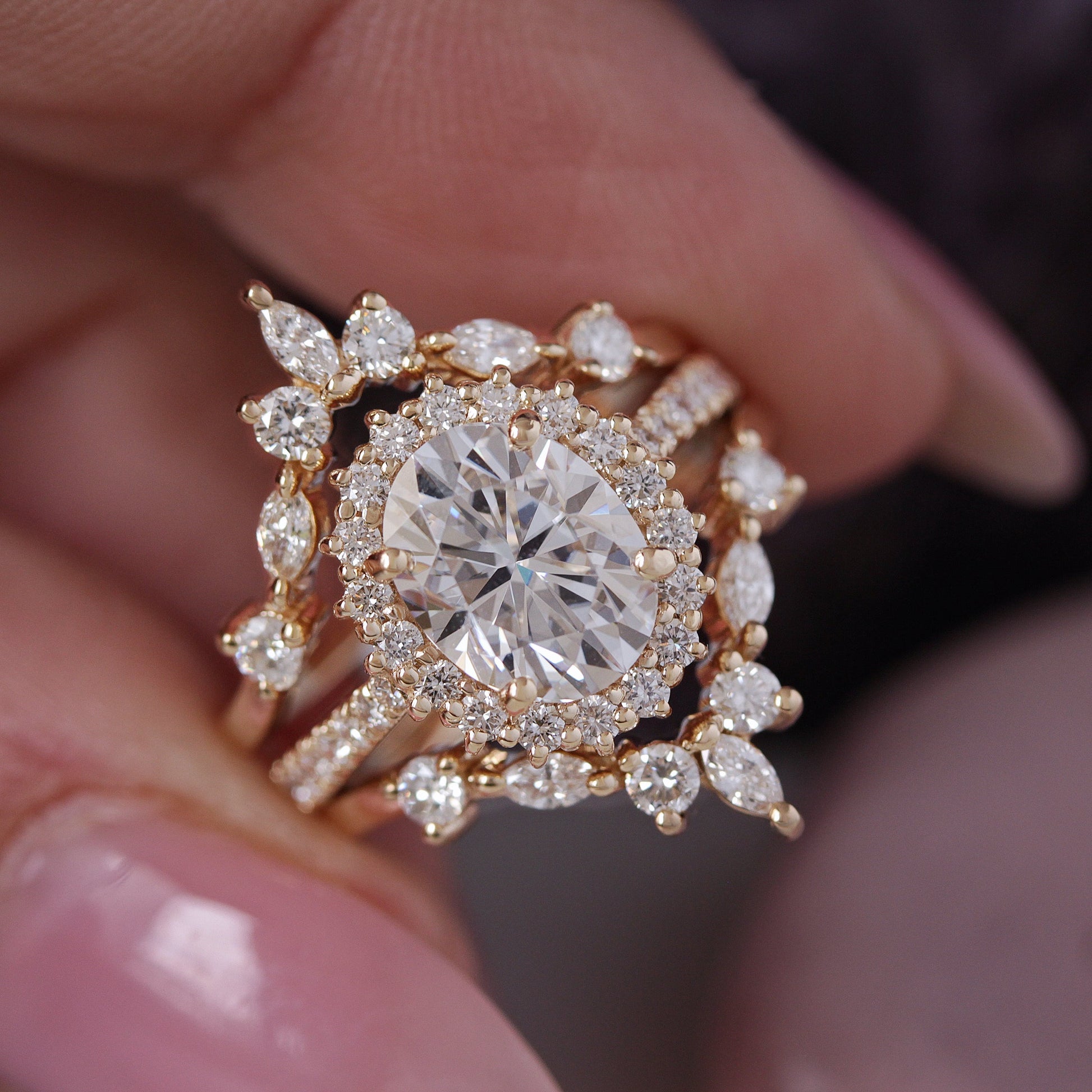 2.9 Carats Emerald Pave Styled Moissanite Engagement Ring