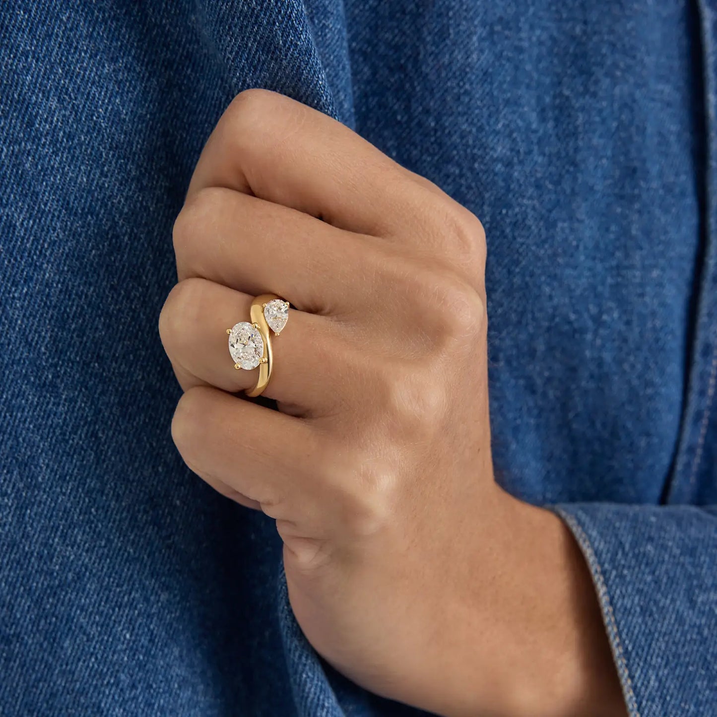 Timeless 2 CT Oval & Pear Cut Swirl Toi Eti Moi Setting Moissanite Diamond Engagement Ring