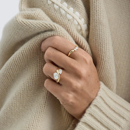 Timeless 2 CT Oval & Pear Cut Swirl Toi Eti Moi Setting Moissanite Diamond Engagement Ring