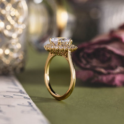 0.7 CT Oval Shaped Double Halo Moissanite Diamond Engagement Ring