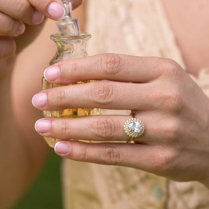 0.7 CT Oval Shaped Double Halo Moissanite Diamond Engagement Ring