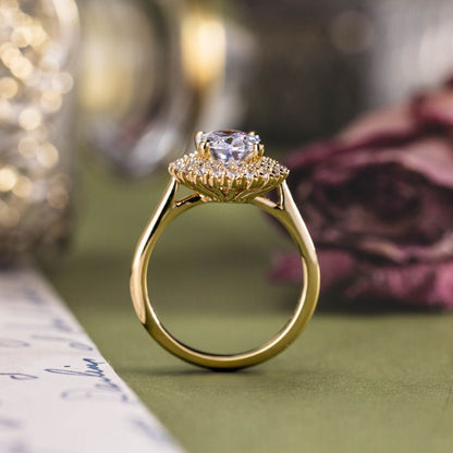 0.7 CT Oval Shaped Double Halo Moissanite Diamond Engagement Ring