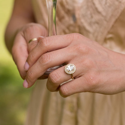 0.7 CT Oval Shaped Double Halo Moissanite Diamond Engagement Ring