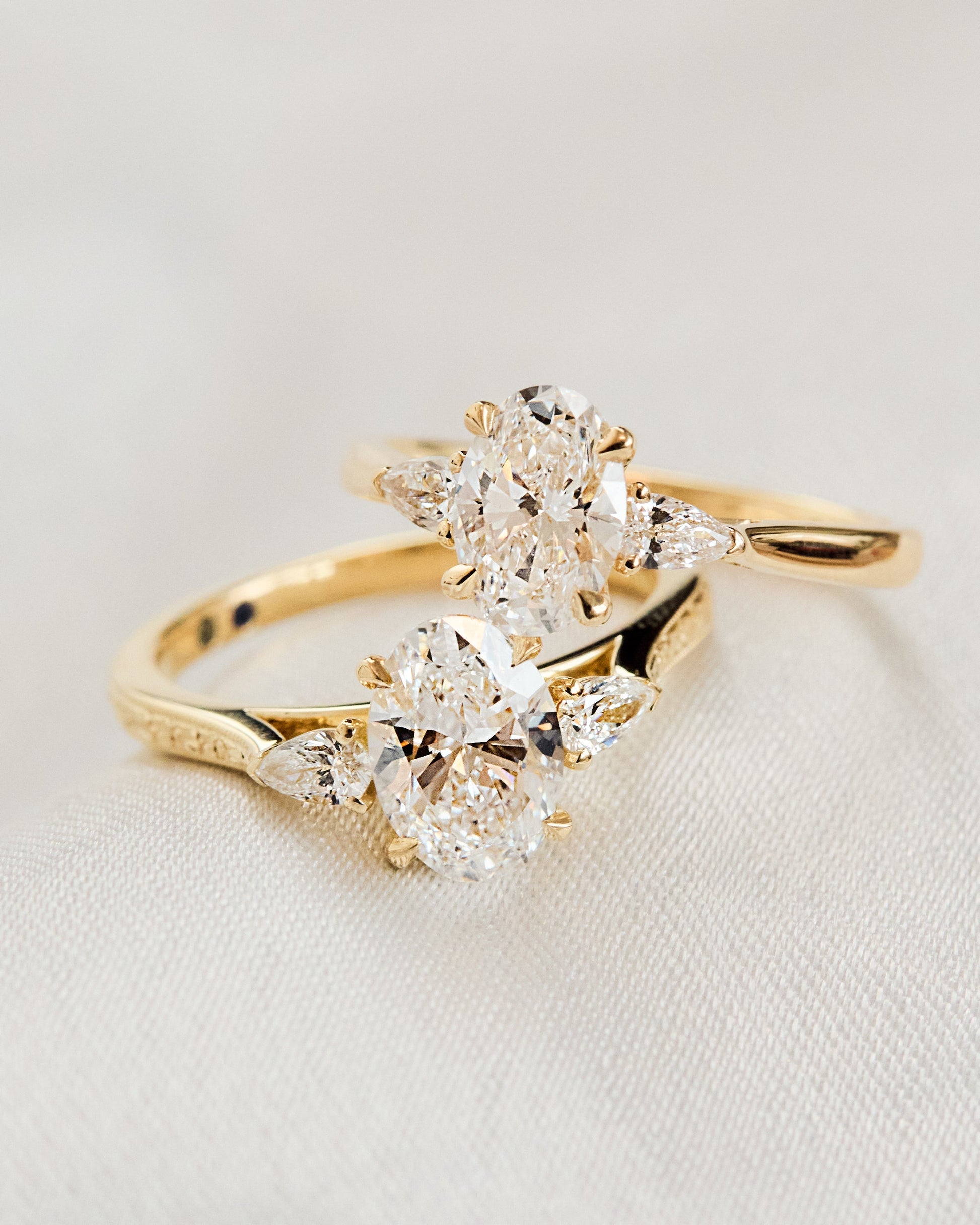 Marquise Shaped Three Stone Lab Grown Diamond Engagement Ring