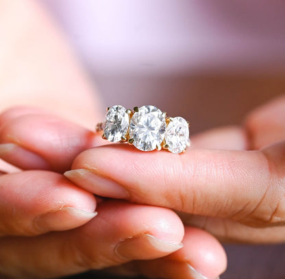 Stunning 3.0 CT Oval Moissanite Engagement Ring with 3 Stones Design 9
