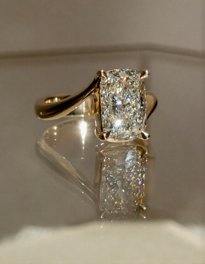 2.5 CT Elonagted Cushion Cut Classic Plain Stacking Moissanite Bridal Ring Set