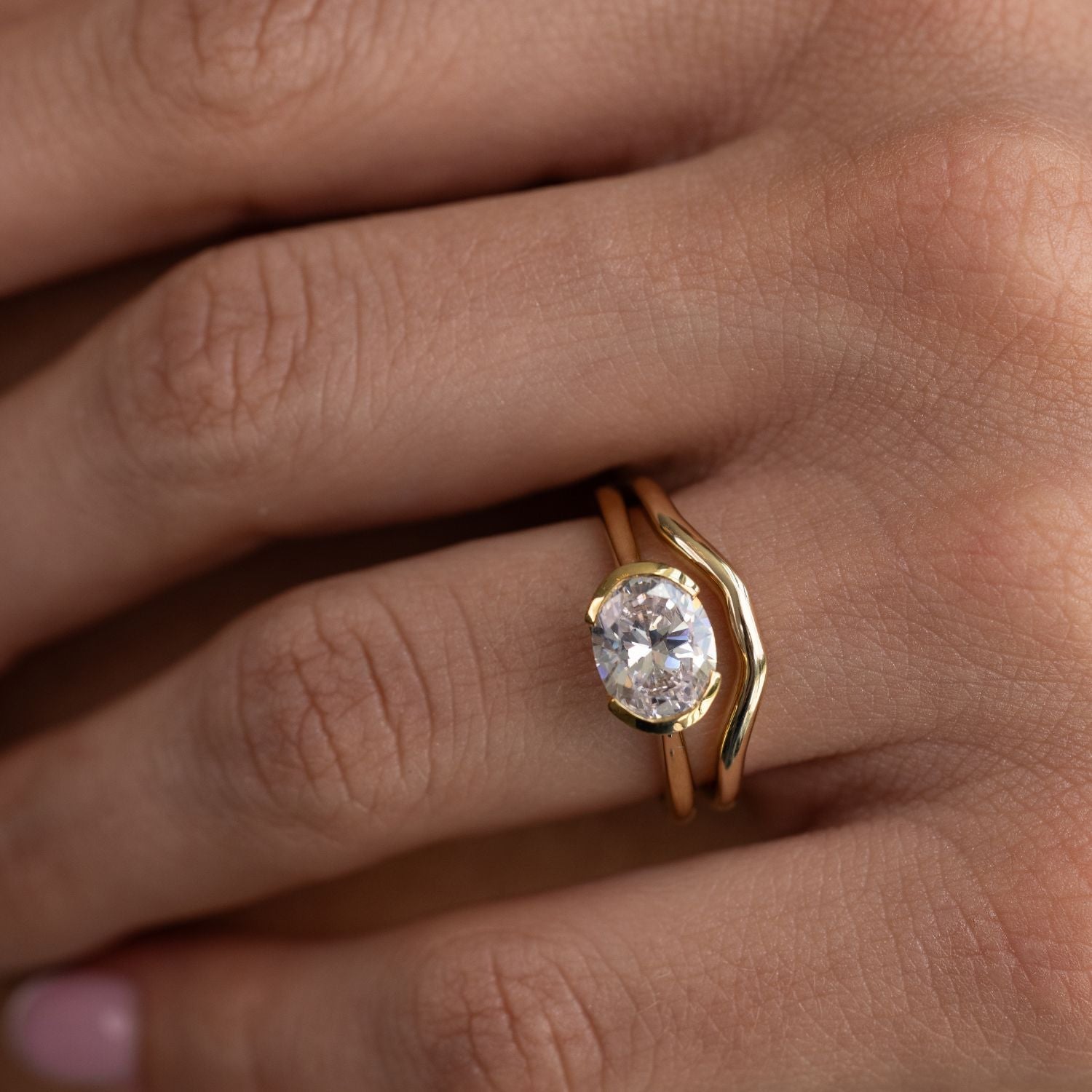 Marquise Shaped Three Stone Lab Grown Diamond Engagement Ring