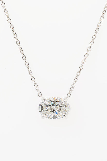 2 CT Oval East-West Moissanite Diamond Necklace in Solid Gold