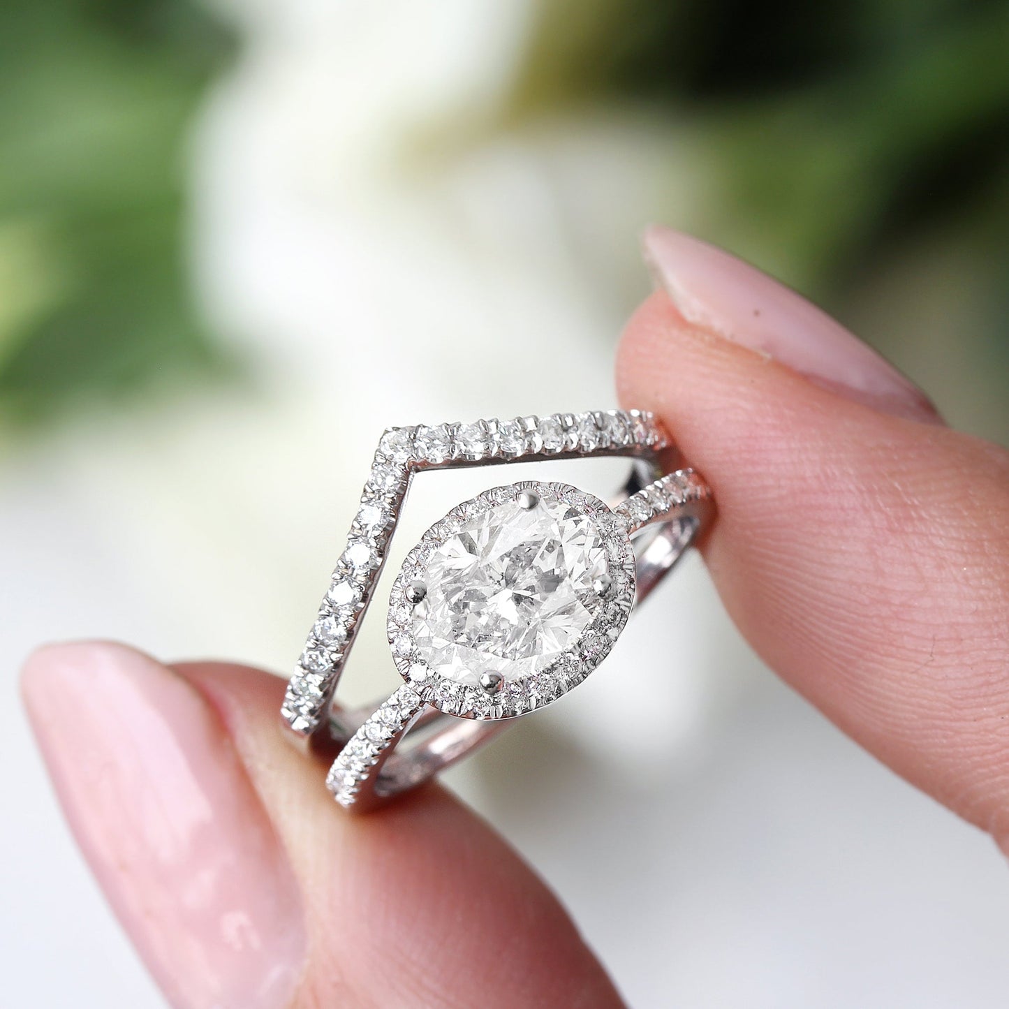 2.9 Carats Emerald Pave Styled Moissanite Engagement Ring