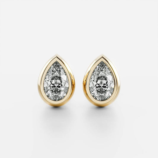 0.50 TCW Pear Cut Moissanite Bezel Stud Earrings in Gold 1