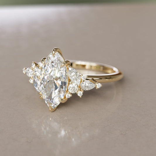 Marquise Shaped Three Stone Lab Grown Diamond Engagement Ring