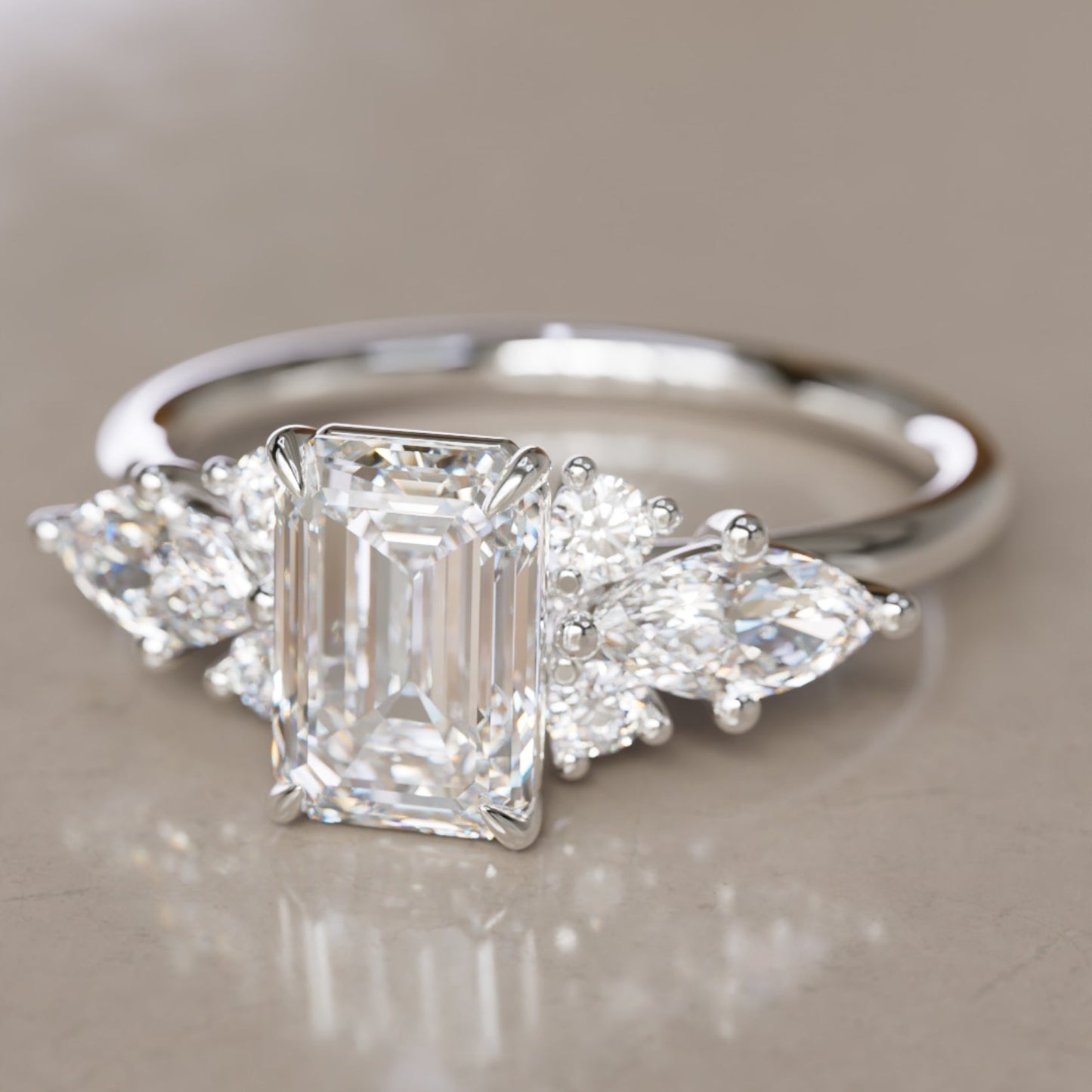 Marquise Shaped Three Stone Lab Grown Diamond Engagement Ring
