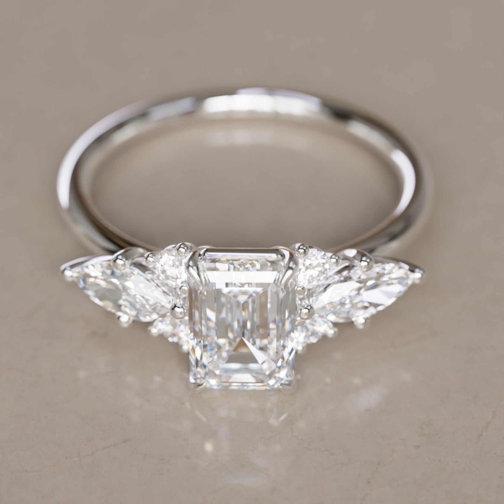 Marquise Shaped Three Stone Lab Grown Diamond Engagement Ring