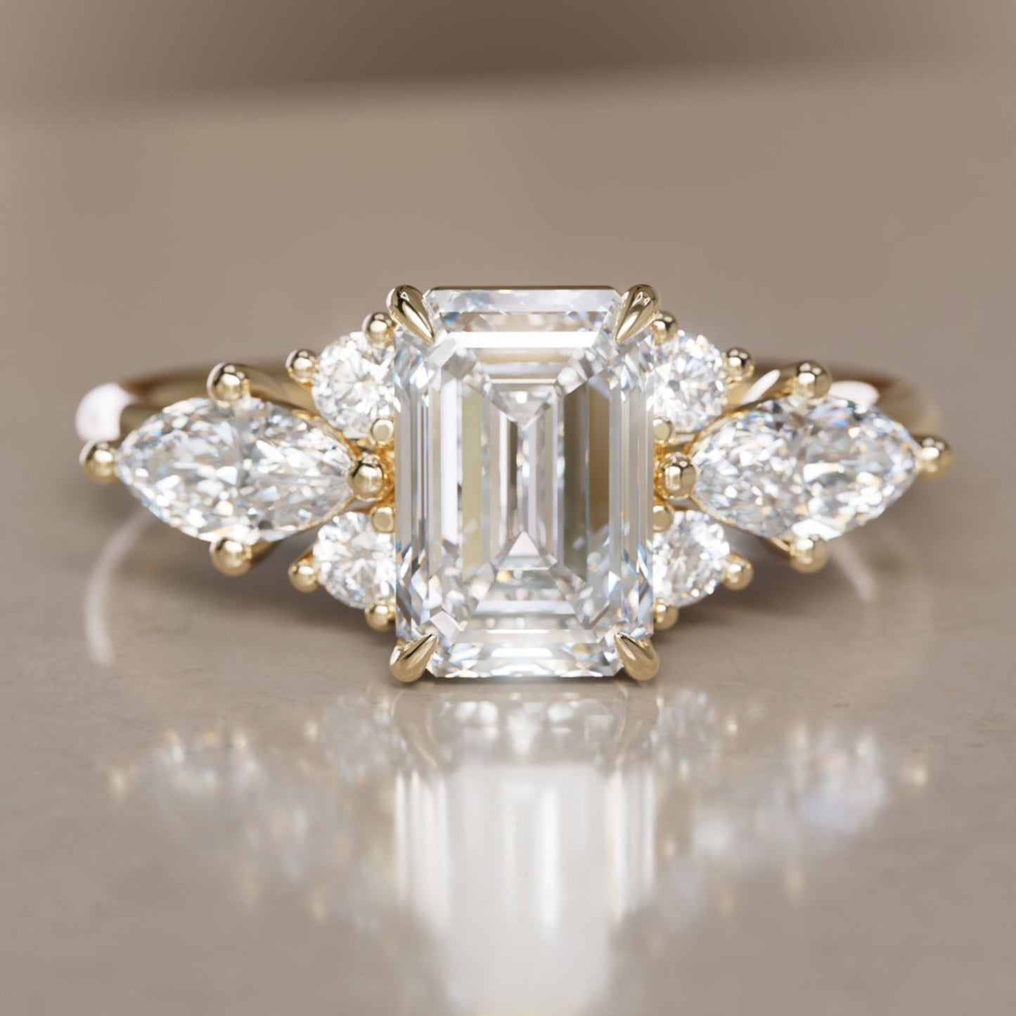 Marquise Shaped Three Stone Lab Grown Diamond Engagement Ring