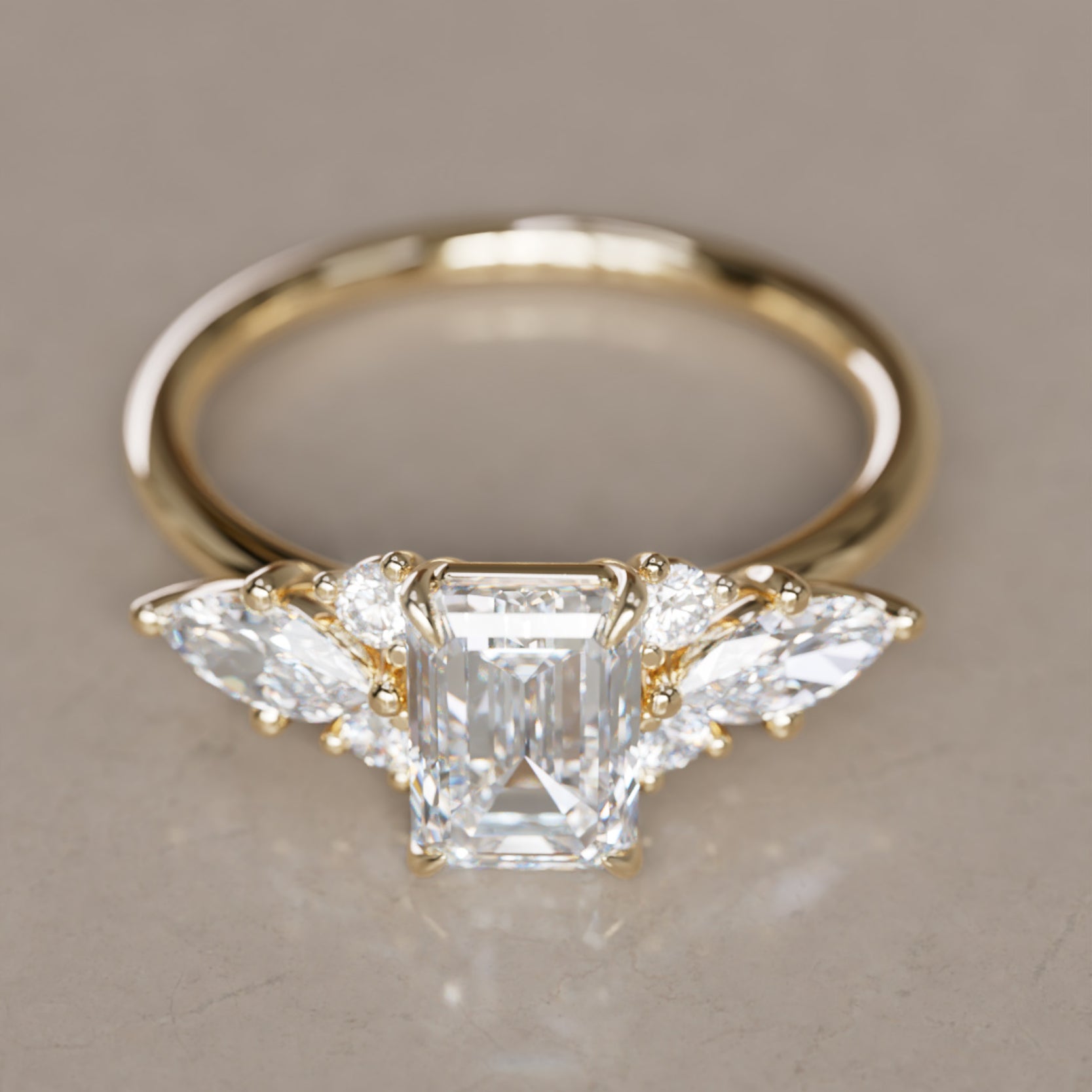 Marquise Shaped Three Stone Lab Grown Diamond Engagement Ring