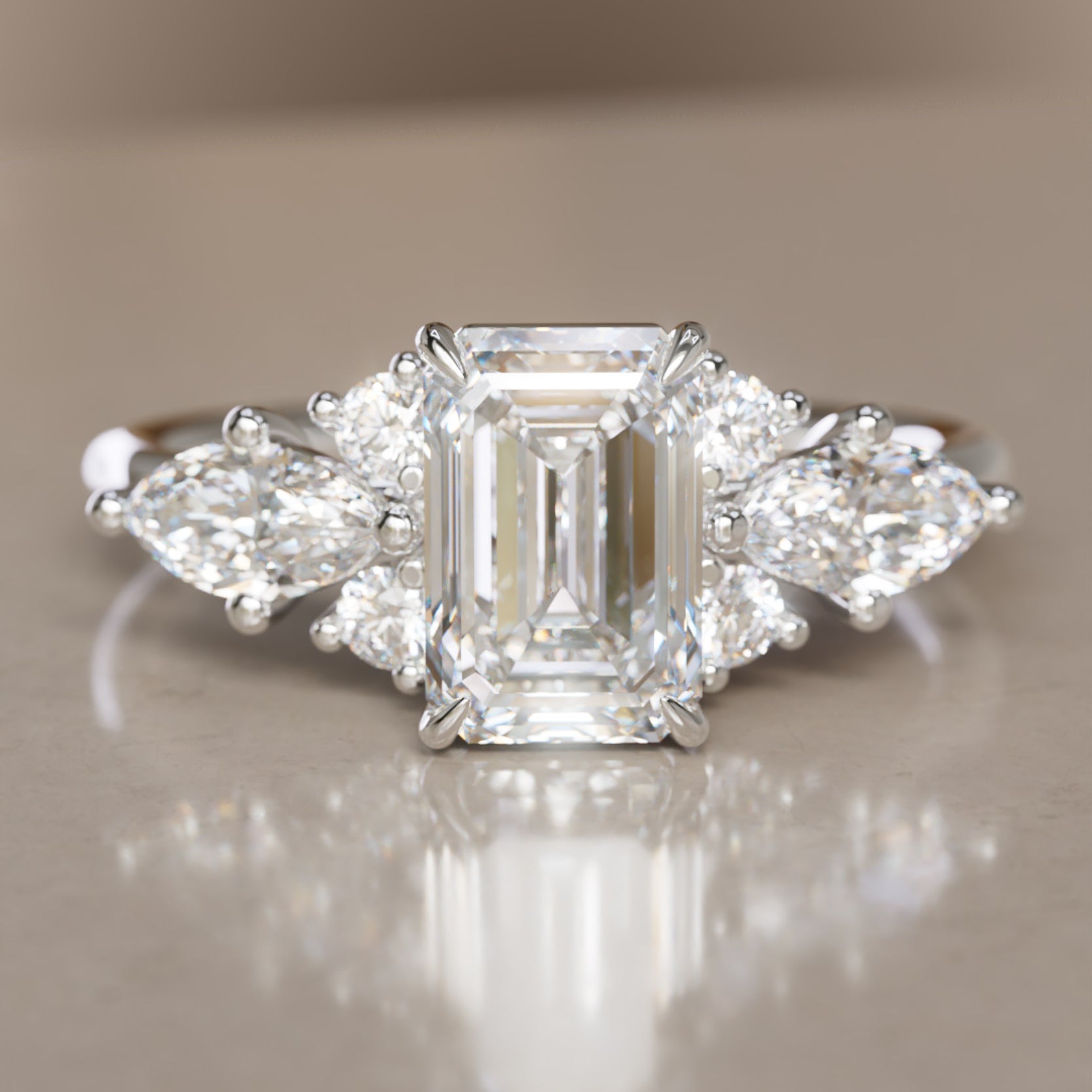 Marquise Shaped Three Stone Lab Grown Diamond Engagement Ring