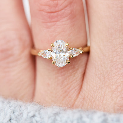 Marquise Shaped Three Stone Lab Grown Diamond Engagement Ring