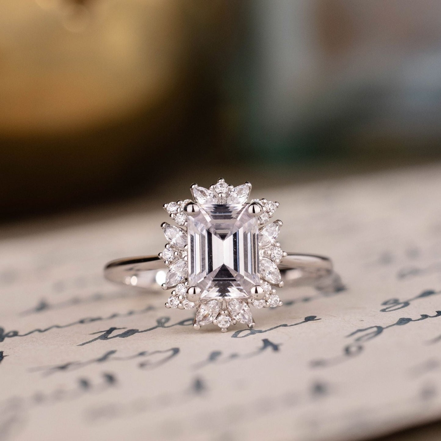 Marquise Shaped Three Stone Lab Grown Diamond Engagement Ring