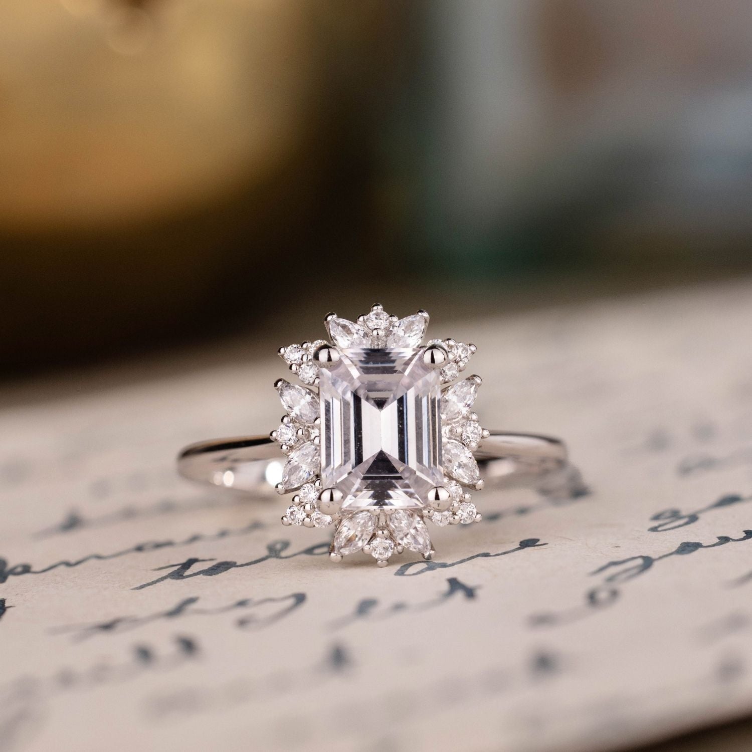 Marquise Shaped Three Stone Lab Grown Diamond Engagement Ring