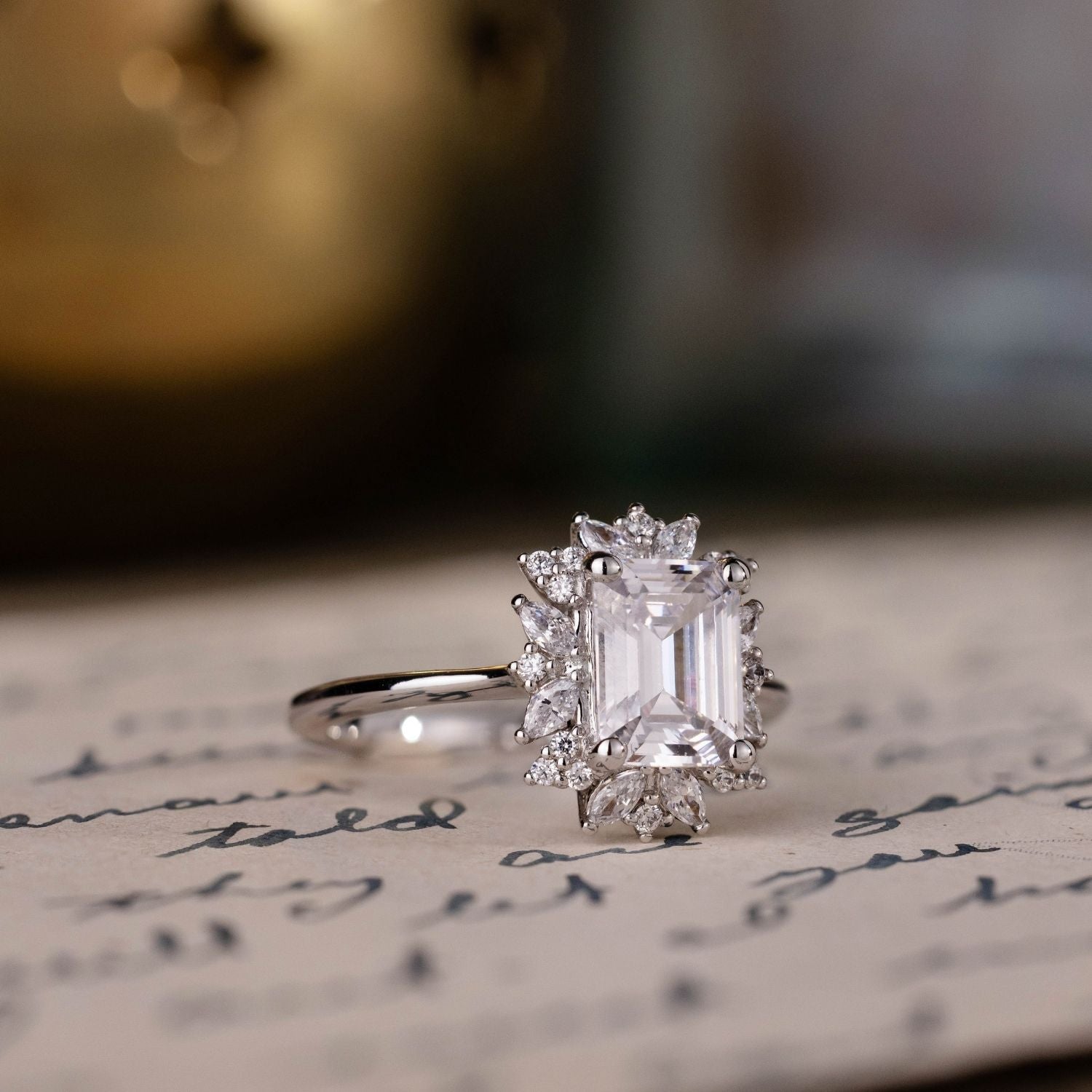 Marquise Shaped Three Stone Lab Grown Diamond Engagement Ring