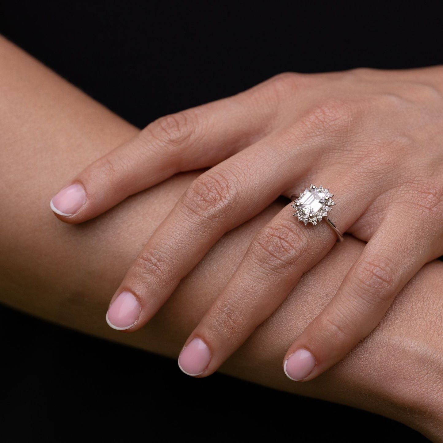 Marquise Shaped Three Stone Lab Grown Diamond Engagement Ring