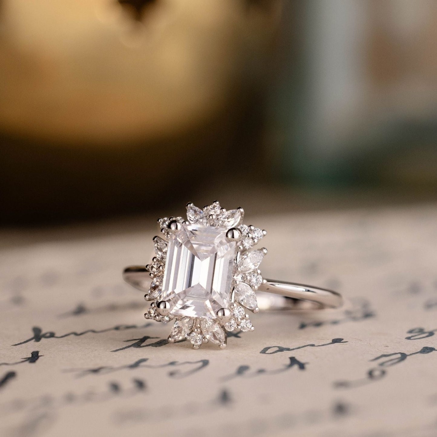 Marquise Shaped Three Stone Lab Grown Diamond Engagement Ring
