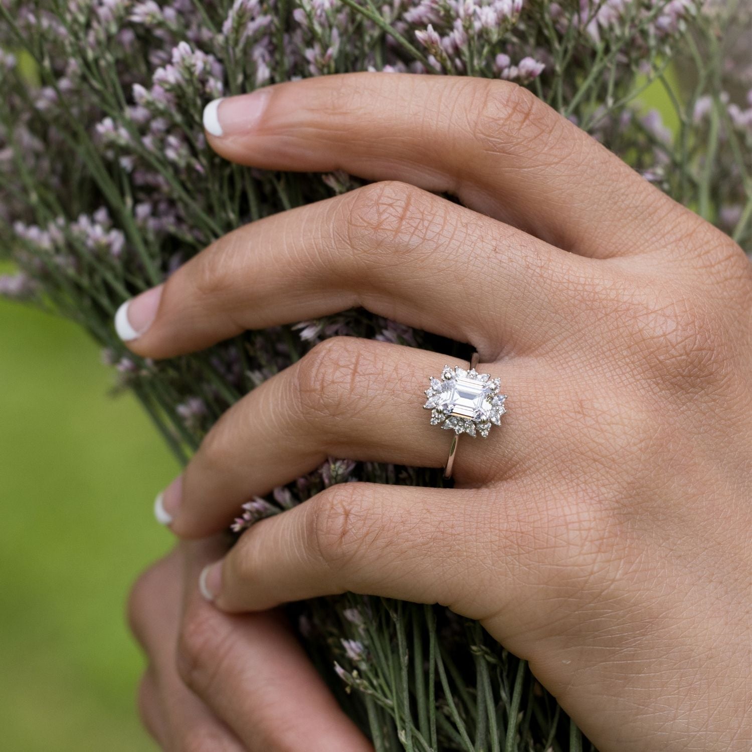 Marquise Shaped Three Stone Lab Grown Diamond Engagement Ring