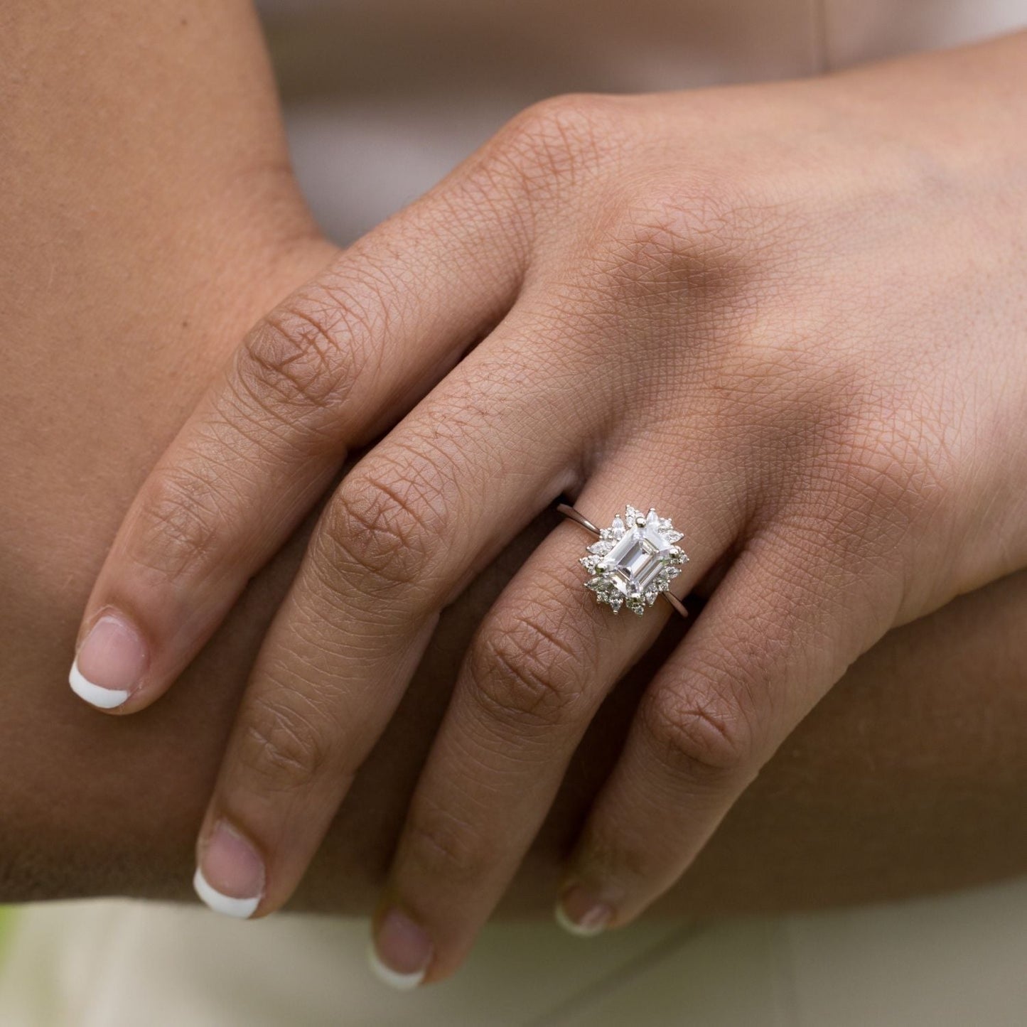 Marquise Shaped Three Stone Lab Grown Diamond Engagement Ring