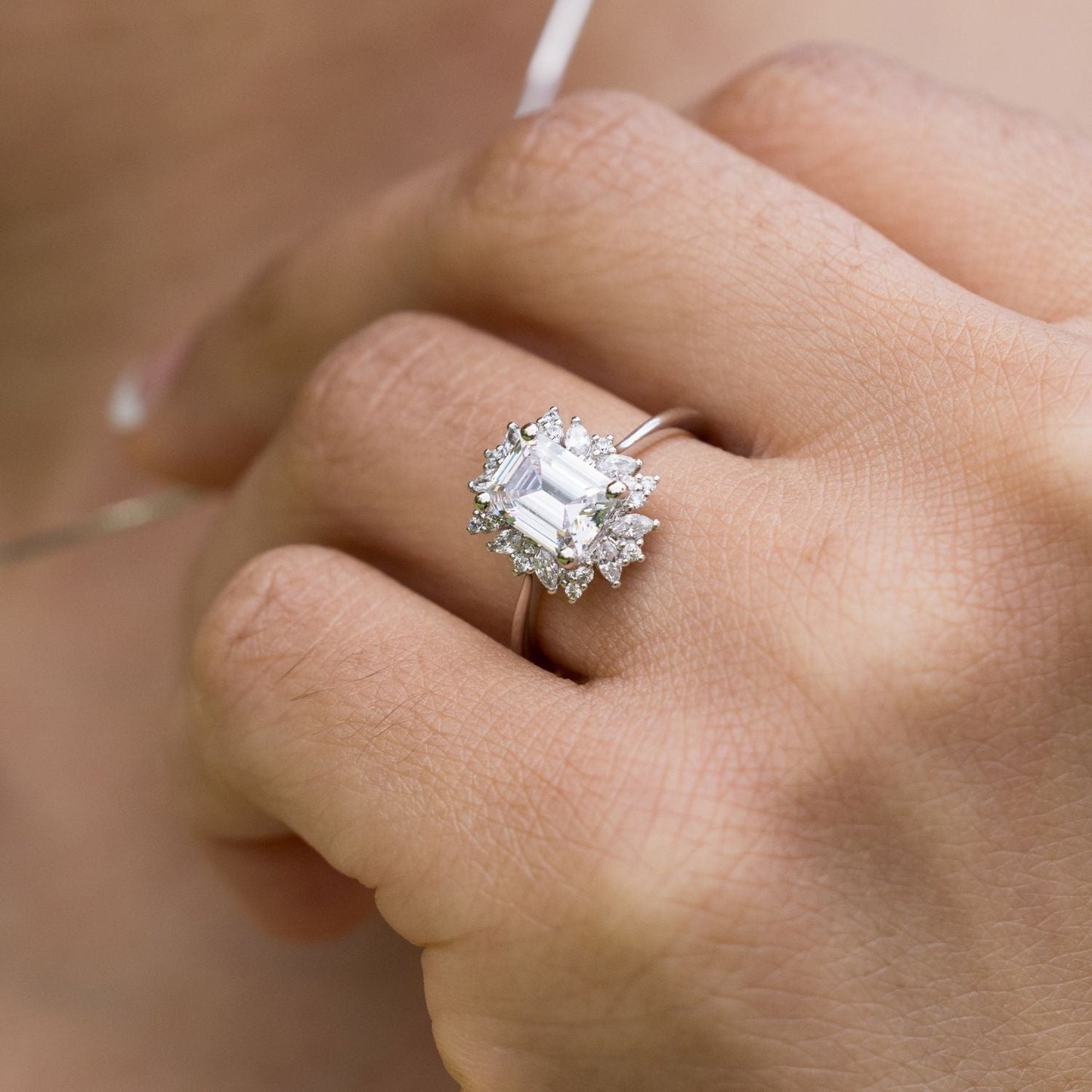 Marquise Shaped Three Stone Lab Grown Diamond Engagement Ring