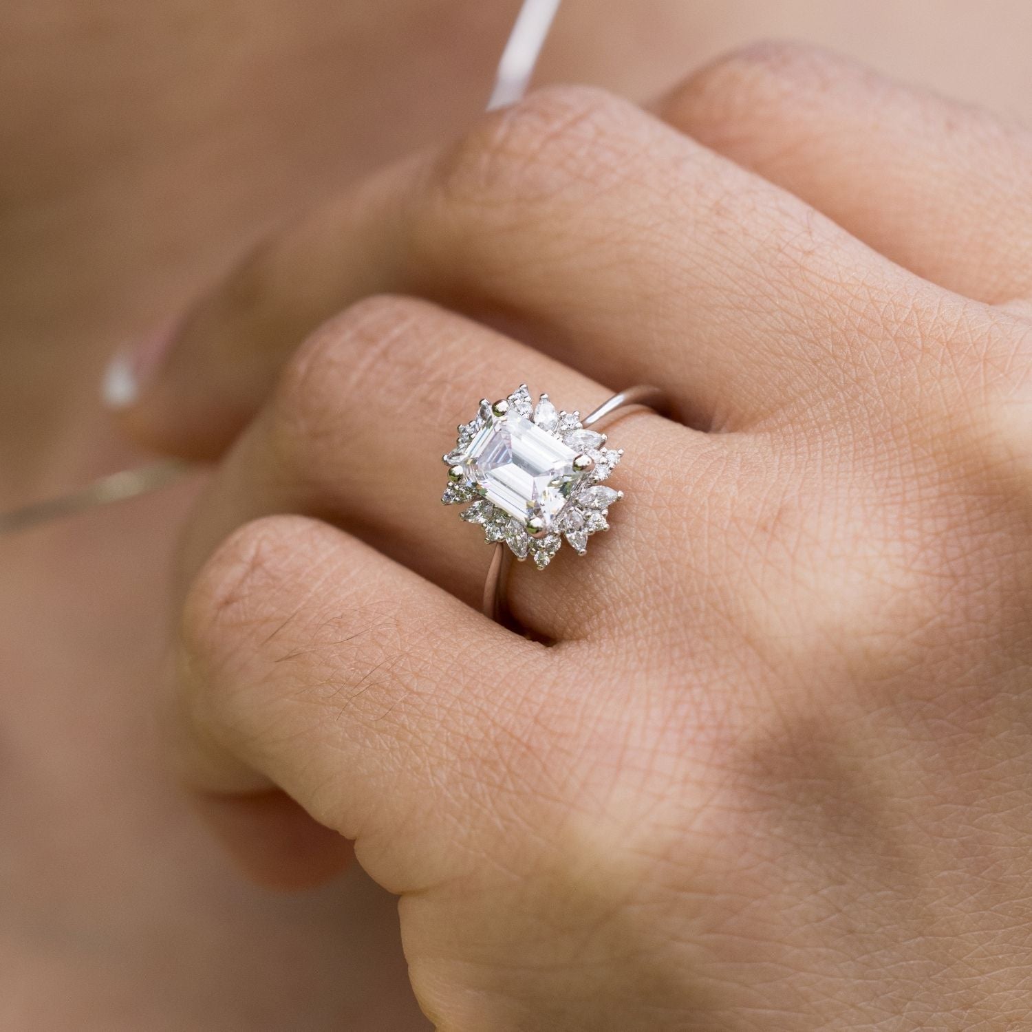 Marquise Shaped Three Stone Lab Grown Diamond Engagement Ring