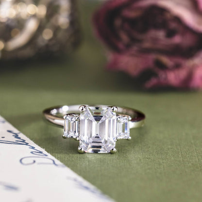 Marquise Shaped Three Stone Lab Grown Diamond Engagement Ring