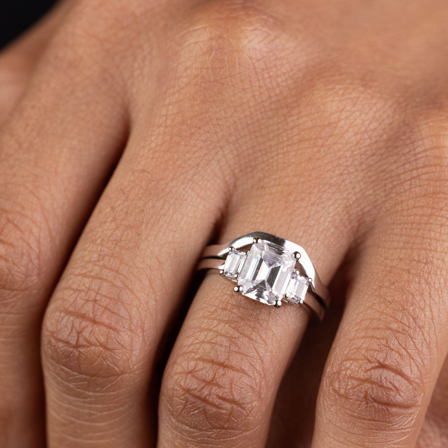 Marquise Shaped Three Stone Lab Grown Diamond Engagement Ring