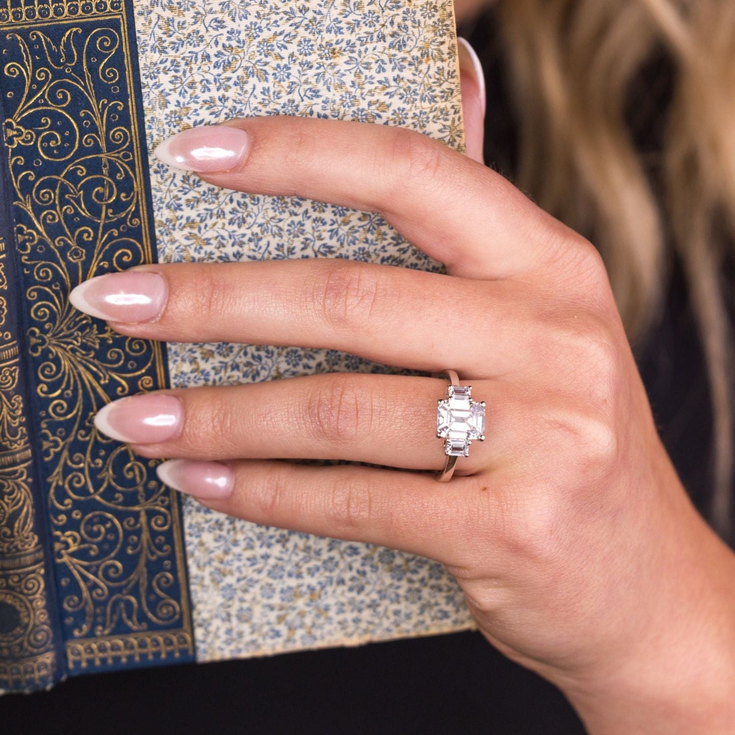 Marquise Shaped Three Stone Lab Grown Diamond Engagement Ring