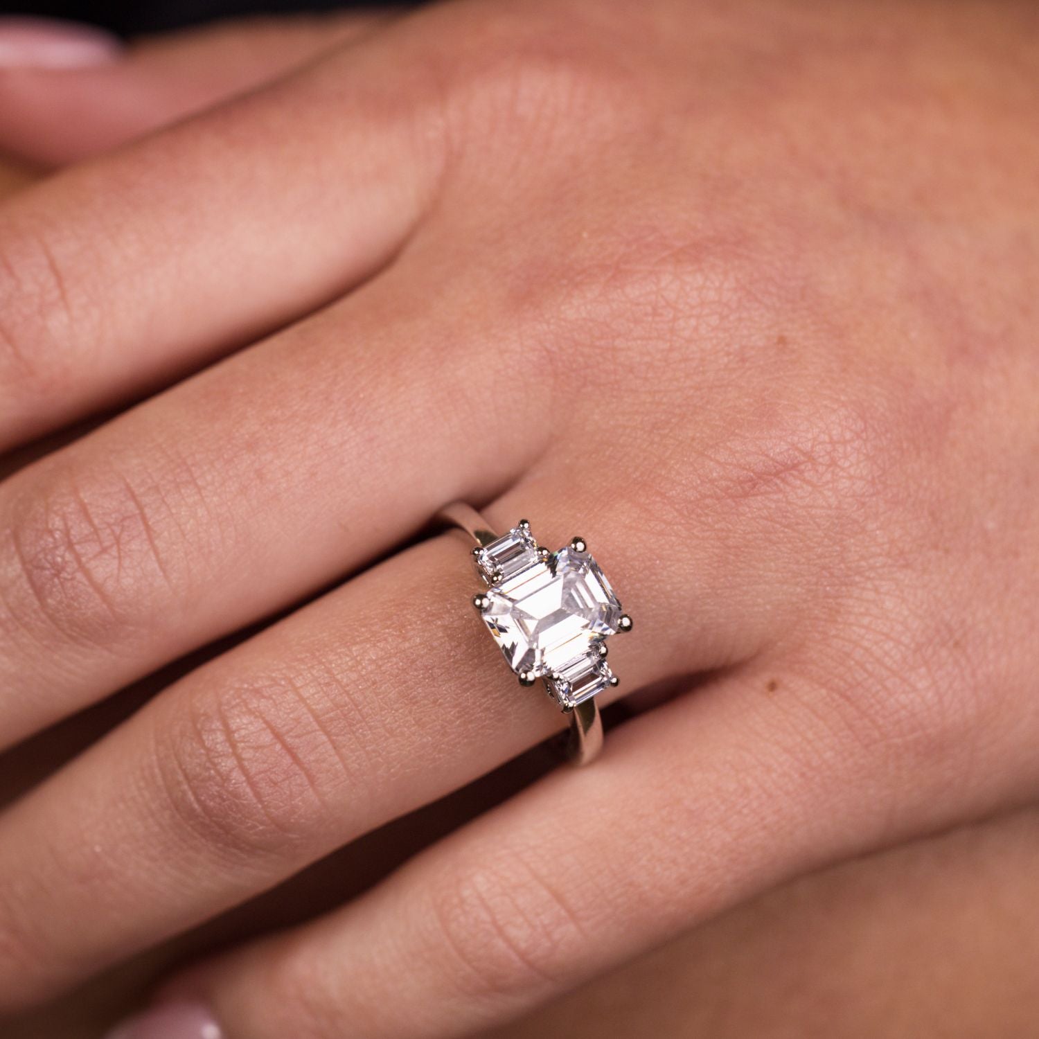 Marquise Shaped Three Stone Lab Grown Diamond Engagement Ring