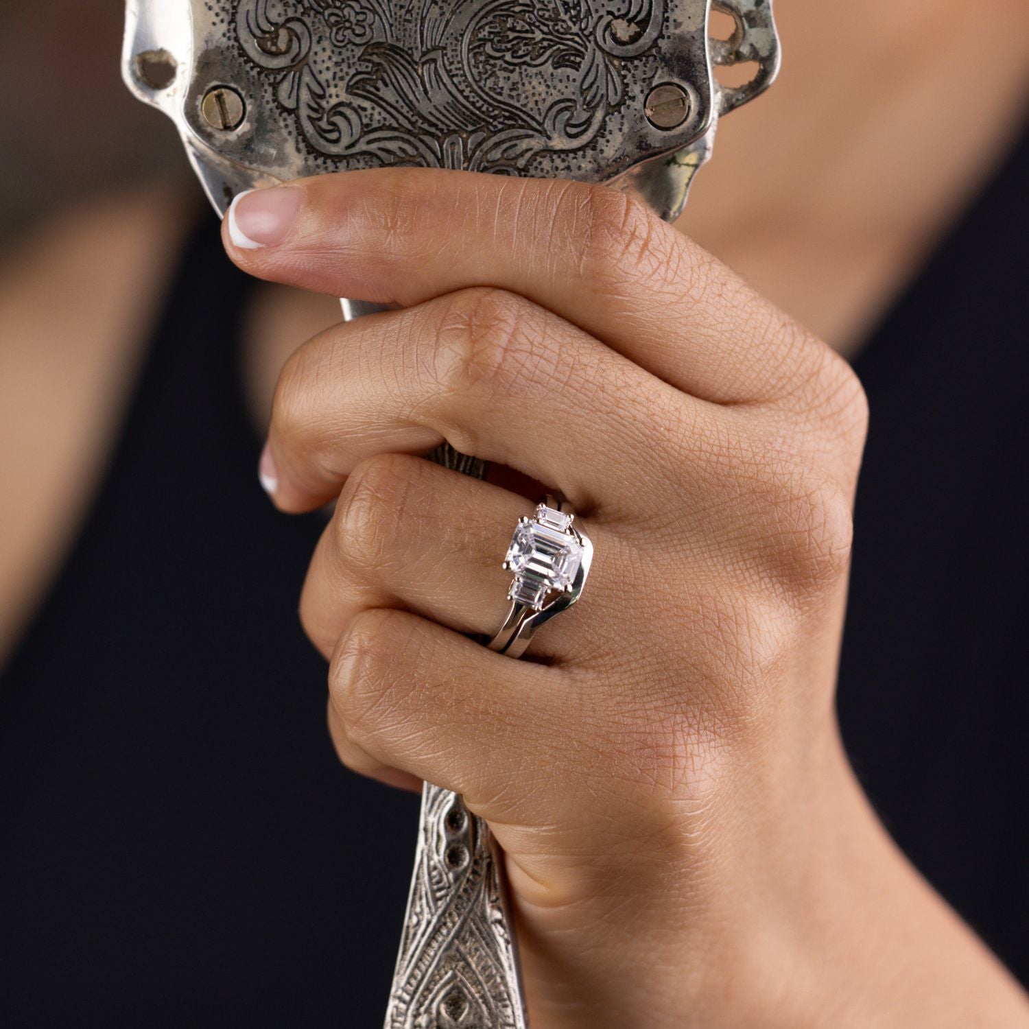 Marquise Shaped Three Stone Lab Grown Diamond Engagement Ring