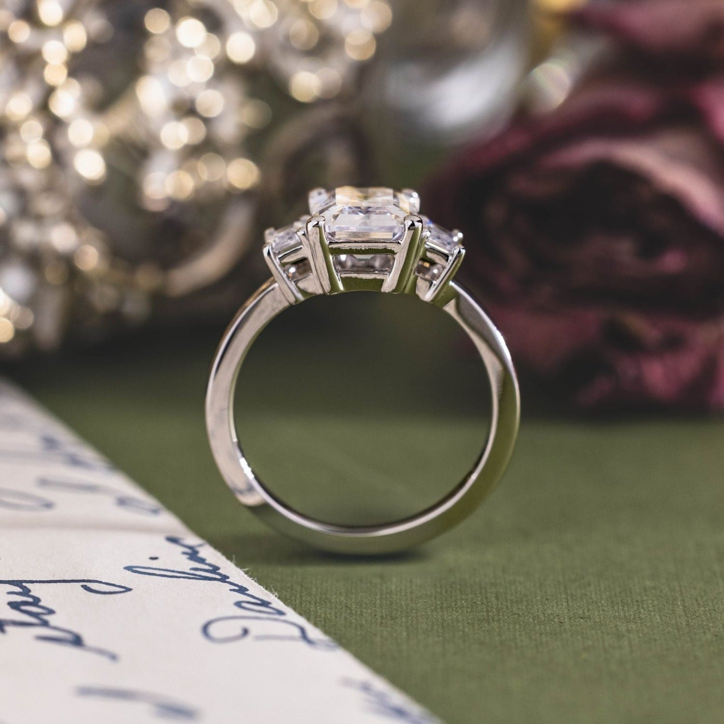 Marquise Shaped Three Stone Lab Grown Diamond Engagement Ring