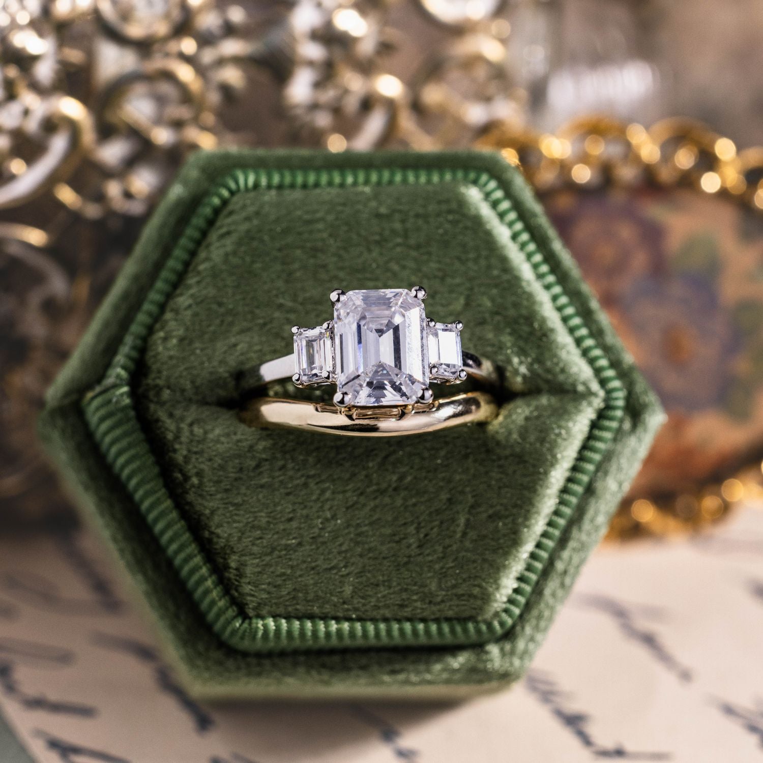 Marquise Shaped Three Stone Lab Grown Diamond Engagement Ring