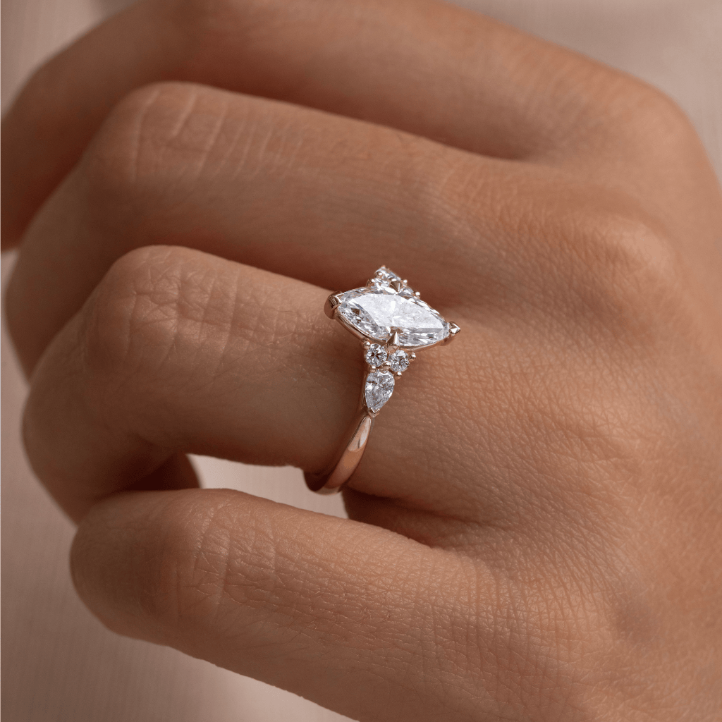 Marquise Shaped Three Stone Lab Grown Diamond Engagement Ring