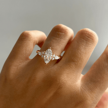 Marquise Shaped Three Stone Lab Grown Diamond Engagement Ring