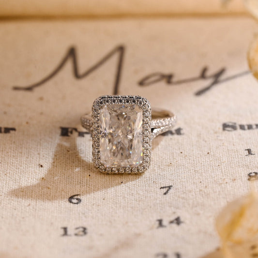 Stunning 5.0 CT Radiant Moissanite Engagement Ring with Halo & Pave Design 1