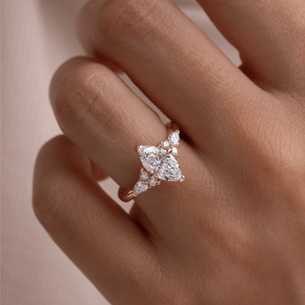 Marquise Shaped Three Stone Lab Grown Diamond Engagement Ring